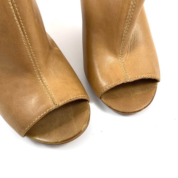 NICOLE beige leather peep toe high heel slides - Picture 5 of 11